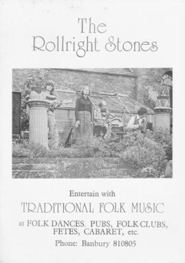 A Rollright Stones poster from 1979. L to R: Pete Kenna, Christine Sheppard, Dave Favis-Mortlock (me), Bryan Sheppard